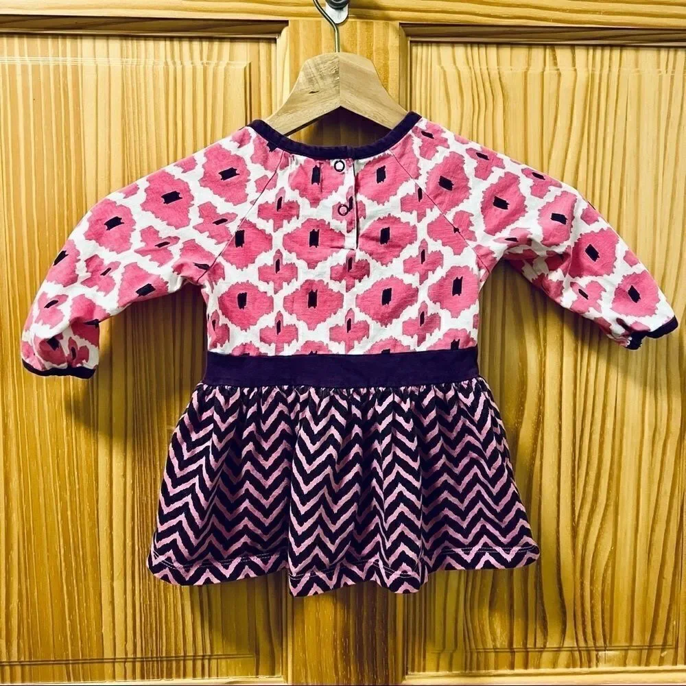 Origany organic cotton eco friendly pink purple white pattern long sleeve dress